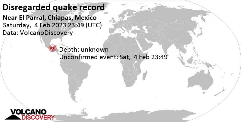 Reported seismic-like event (likely no quake): 44 km north of El Parral, Villa Corzo, Chiapas, Mexico, Saturday, Feb 4, 2023 at 5:49 pm (GMT -6)