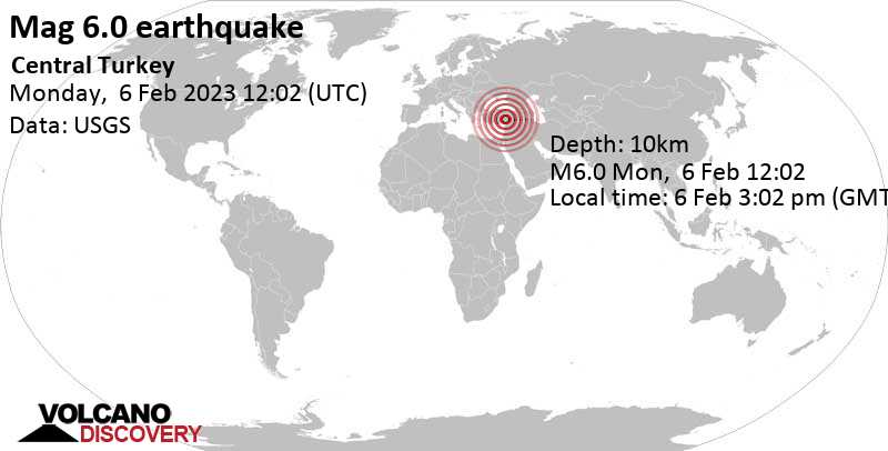 World Earthquake Report for Monday 6 February 2023 VolcanoDiscovery