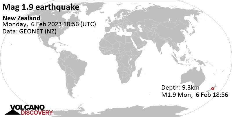 Minor mag. 1.9 earthquake - Tasman Sea, 29 km southeast of Blenheim, Marlborough District, New Zealand, on Tuesday, Feb 7, 2023 at 7:56 am (GMT +13)