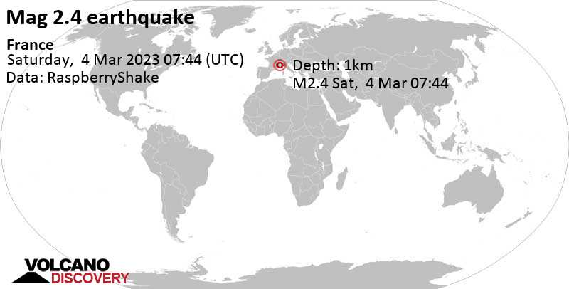2.4 quake 15 km northeast of Digne-les-Bains, France, Mar 4, 2023 8:44 am (GMT +1)