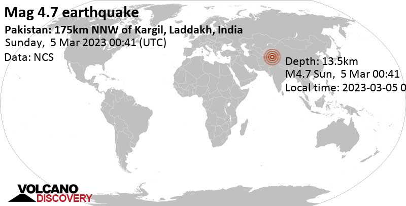 4.7 quake 71 km east of Gilgit, Pakistan, Mar 5, 2023 5:41 am (GMT +5)