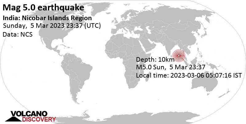 5.0 quake Bay of Bengal, India, Mar 6, 2023 5:37 am (GMT +6)