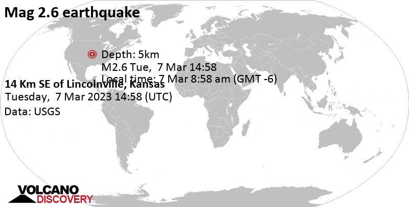 2.6 quake 10.5 mi east of Marion, Kansas, USA, Mar 7, 2023 8:58 am (GMT -6)