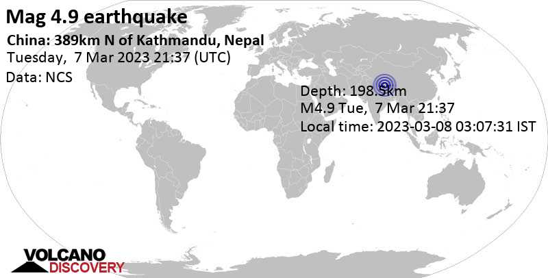 4.9 quake Tibet, China, Mar 8, 2023 5:37 am (GMT +8)