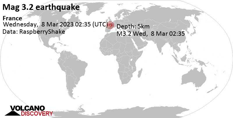 3.2 quake Ile de Re, Pays de la Loire, 19 km northwest of La Rochelle, France, Mar 8, 2023 3:35 am (GMT +1)