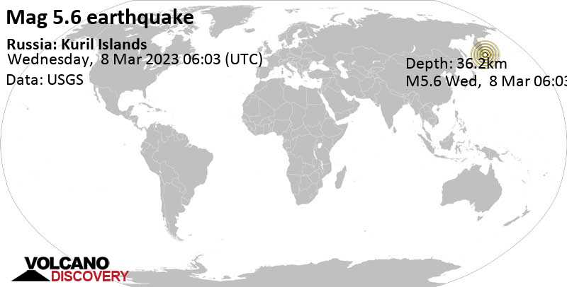 5.6 quake North Pacific Ocean, Russia, Mar 8, 2023 6:03 pm (GMT +12)