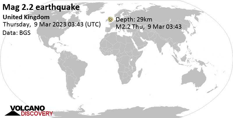 2.2 quake 12 km south of Middlesbrough, England, United Kingdom, Mar 9, 2023 3:43 am (GMT +0)