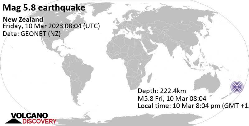 Moderates Erdbeben der Stärke 5.8 - South Pacific Ocean, am Freitag, 10. Mär 2023 um 20:04 Lokalzeit