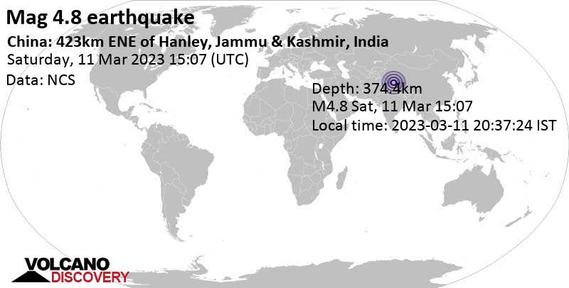 4.8 quake Tibet, China, Mar 11, 2023 11:07 pm (GMT +8)