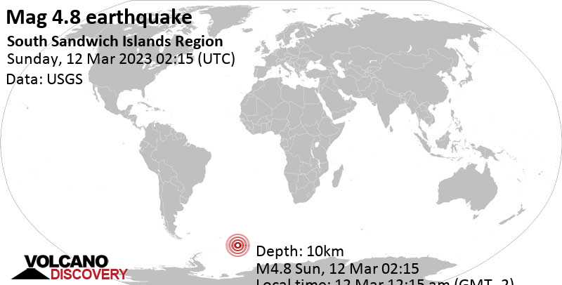 4.8 quake South Atlantic Ocean, South Georgia & South Sandwich Islands, Mar 12, 2023 12:15 am (GMT -2)
