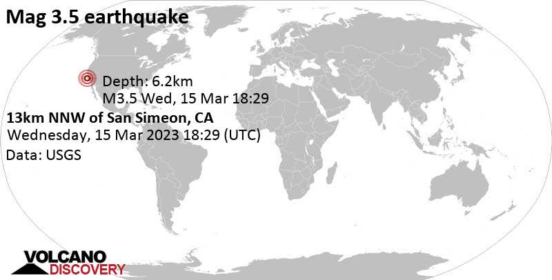 3.5 quake 32 mi west of Paso Robles, San Luis Obispo County, California, USA, Mar 15, 2023 11:29 am (GMT -7)