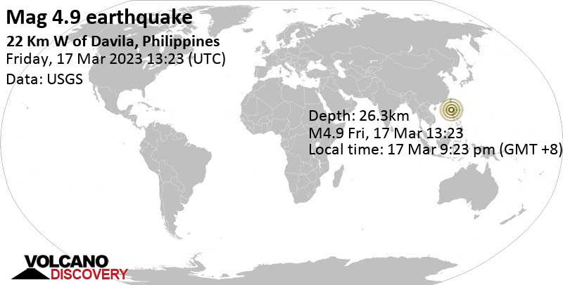 Stärke 4.9 - South China Sea, 39 km nordwestlich von Laoag, Philippinen, am Freitag, 17. Mär 2023 um 21:23 Lokalzeit