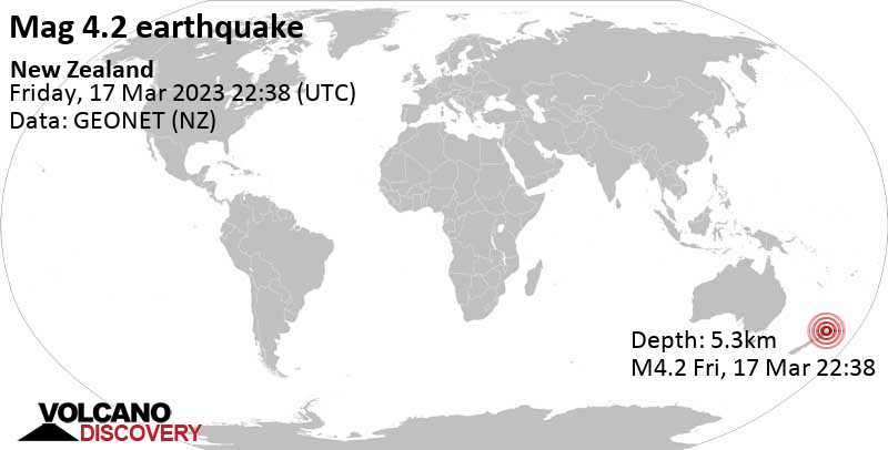 Moderate mag. 4.2 earthquake - 37 km east of Rotorua, Bay of Plenty, New Zealand, on Saturday, Mar 18, 2023 at 11:38 am (GMT +13)