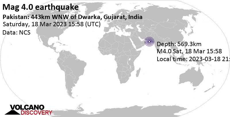 Light mag. 4.0 earthquake - Arabian Sea, Pakistan, on Saturday, Mar 18, 2023 at 7:58 pm (GMT +4)