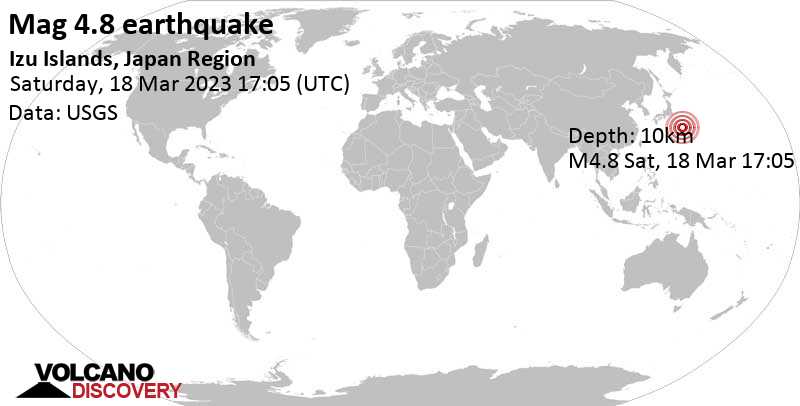 Sismo M 4.8: Océano Pacífico Norte, Japón, domingo, 19 mar 2023 02:05 (GMT +9)