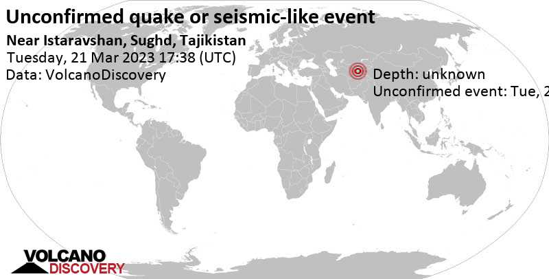 Unconfirmed earthquake or seismic-like event: 54 km south of Istaravshan, Viloyati Sughd, Tajikistan, Tuesday, Mar 21, 2023 at 10:38 pm (GMT +5)