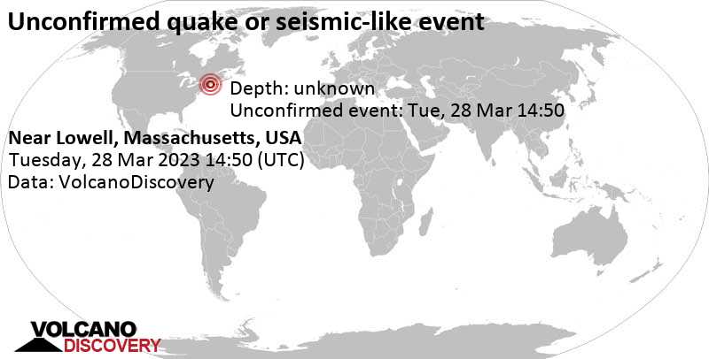 Reported quake or seismic-like event: 37 km east of Lowell, Middlesex County, Massachusetts, USA, Tuesday, Mar 28, 2023 at 10:50 am (GMT -4)