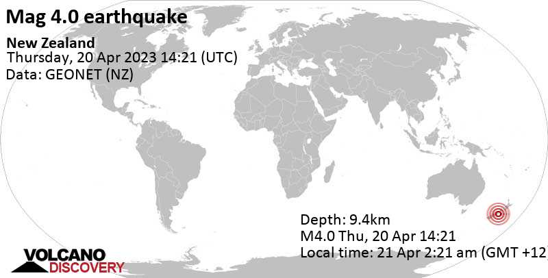 Quake Info: Moderate Mag. 4.0 Earthquake - South Pacific Ocean, 13 km  Northeast of Christchurch, Canterbury, New Zealand, on Friday, Apr 21, 2023  at 2:21 am (GMT +12) - 10 User Experience Reports
