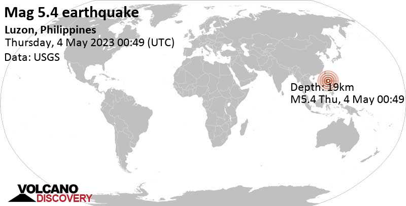 Quake Info: Strong Mag. 5.4 Earthquake - Philippine Sea, 75 km East of Tuguegarao City, Cagayan, Philippines, on Thursday, May 4, 2023 at 8:49 am (GMT +8) - Vimarsana News