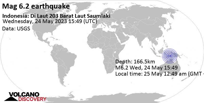 6.2 quake Banda Sea, Indonesia, May 25, 2023 1:19 am (GMT +9:30)