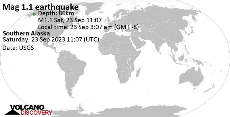 Mag. 1.1 quake - Matanuska-Susitna Parish, Alaska, USA, on Saturday, Sep 23, 2023 03:07 am (Anchorage time)