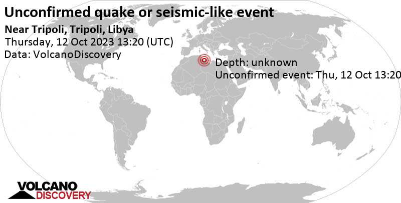 Quake info: Unconfirmed earthquake or seismic-like event: 6.2 km southeast of Tripoli, Libya, Thursday, Oct 12, 2023 at 3:21 pm (GMT +2) - 109 user experience reports
