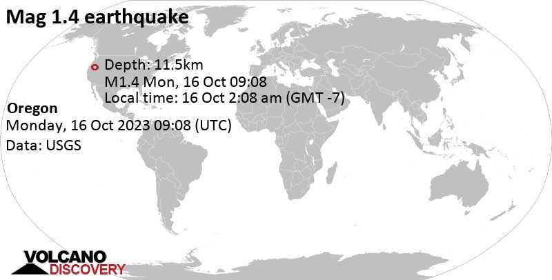 Minor Mag. 1.4 Earthquake - Oregon on Monday, Oct 16, 2023, at 02:08 am ...