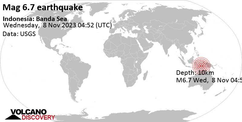 6.7 quake Banda Sea, Indonesia, Nov 8, 2023 01:52 pm (Jayapura time)
