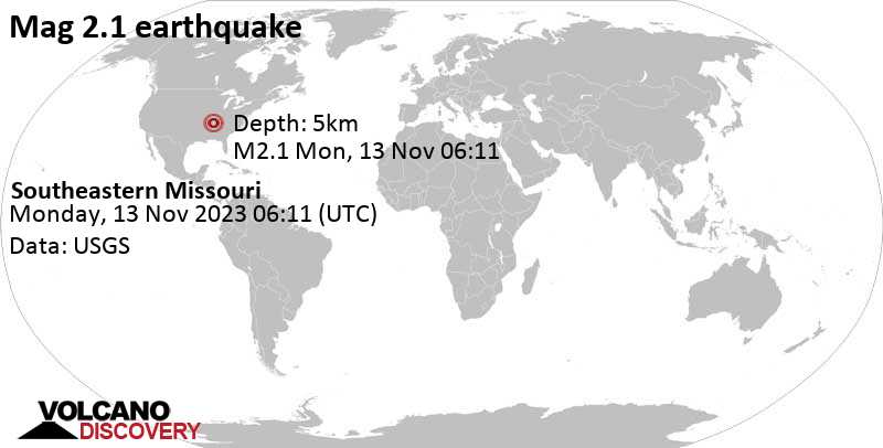 Mag. 2.1 quake - 7.1 mi southwest of New Madrid, New Madrid County, Missouri, USA, on Monday, Nov 13, 2023, at 12:11 am (Chicago time)