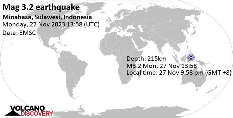 Μικρός σεισμός μεγέθους 3.2 - Celebes Sea, 43 km δυτικά από Pulau Talisei , Ινδονησία, Δευ, 27 Νοε 2023, στις 21:58 (GMT +8)