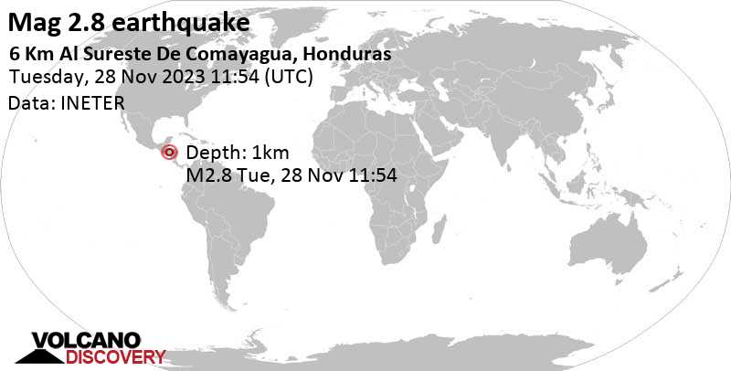 Mag. 2.8 earthquake - 5.2 km east of Comayagua, Departamento de Comayagua, Honduras, on Tuesday, Nov 28, 2023, at 05:54 am (Tegucigalpa time)