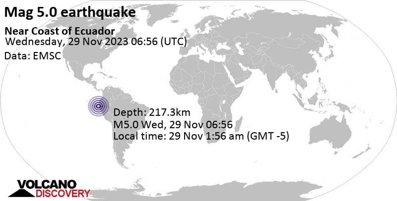 5.0 quake 34 km northeast of Talara, Piura, Peru, Nov 29, 2023 01:56 am (Lima time)