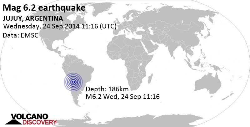 Strong mag. 6.2 earthquake - Jujuy, 50 km north of San Antonio de los Cobres, Departamento de Los Andes, Salta, Argentina, on Wednesday, September 24, 2014 at 11:16 GMT