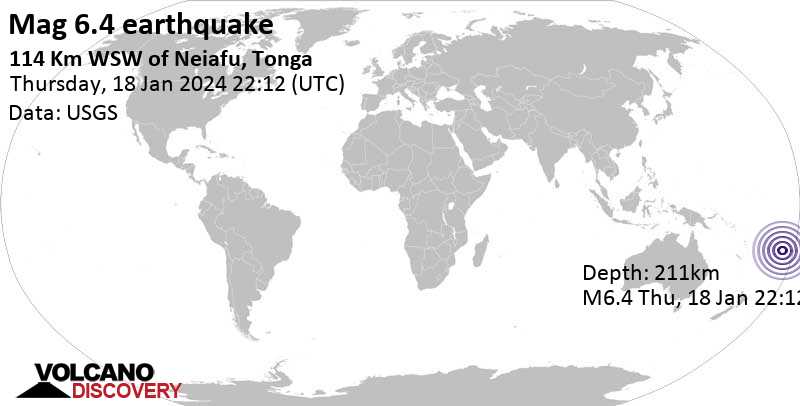 Strong Mag 6 4 Earthquake South Pacific Ocean 99 Km North Of Tofua   Quakemap2 8793902 