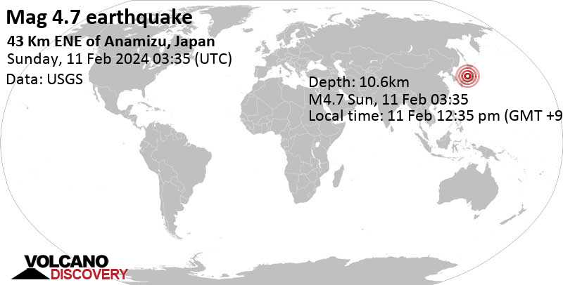 4.7 quake Japan Sea, Ishikawa, Japan, Feb 11, 2024 12:35 pm (GMT +9)