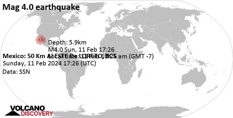 4.0 quake Baja California Sur, Mexico, Feb 11, 2024 10:26 am (GMT -7)