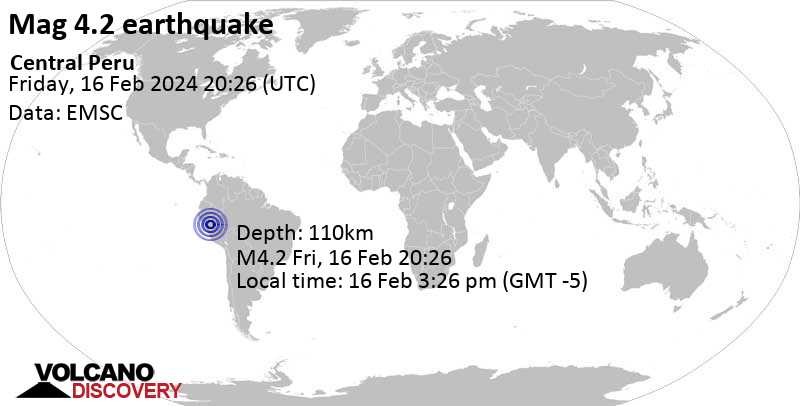 4.2 quake Central Peru Feb 16, 2024 03:26 pm (Lima time)