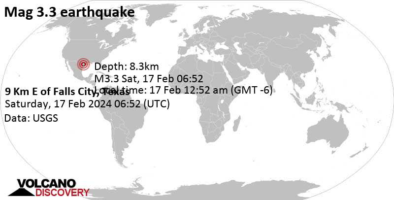 3.3 quake Karnes County, Texas, USA, Feb 17, 2024 12:52 am (Chicago time)