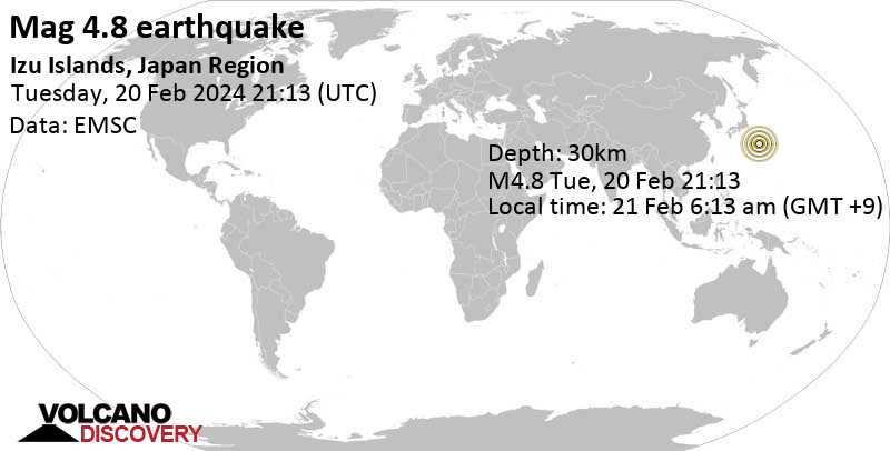 4.7 quake North Pacific Ocean, Japan, Feb 21, 2024 06:14 am (GMT +9)