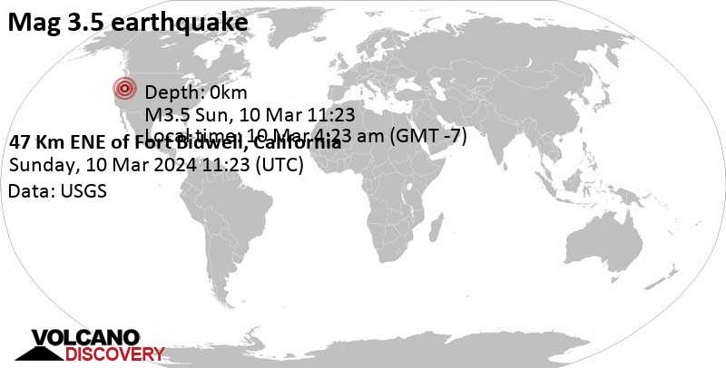 3.5 quake 40 mi east of Lakeview, Lake County, Oregon, USA, Mar 10, 2024 04:23 am (Los Angeles time)