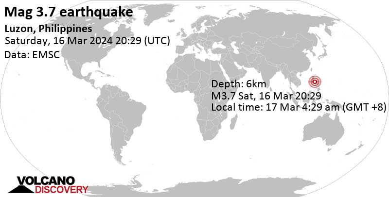 3.7 quake Philippines, 14 km northwest of Catanauan, Quezon, Calabarzon, Mar 17, 2024 04:29 am (Manila time)