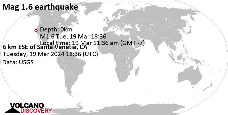 Quake Info: Minor Mag. 1.6 Earthquake - United States, 4.2 mi East of San  Rafael, Marin County, California, on Tuesday, Mar 19, 2024, at 11:36 am  (Los Angeles Time)