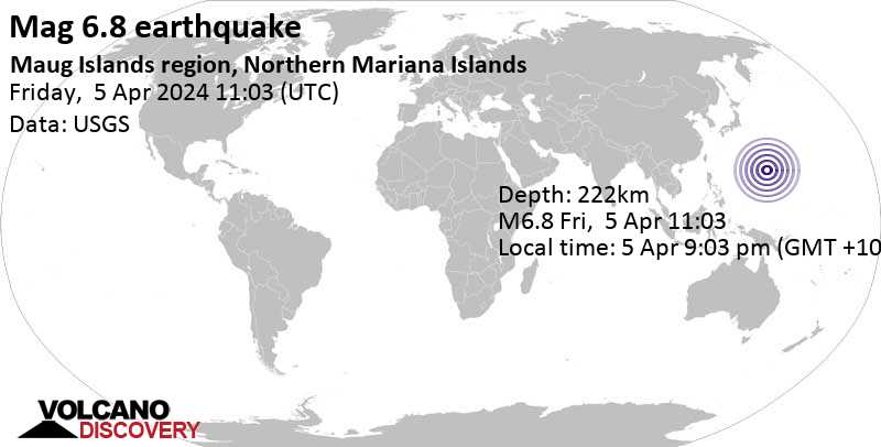 Stärke 6.8 - Philippine Sea, 51 km nordwestlich von Agrihan , Nördliche Marianen,  5. Apr. 2024 21:03 (GMT +10)