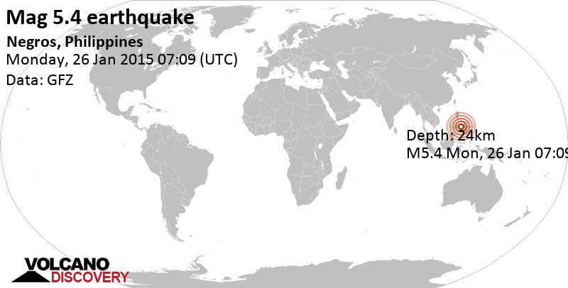 Starkes Beben der Stärke 5.4 - 4.9 km nordöstlich von Canturay, Philippinen, am Montag, 26. Jan 2015 um 07:09 GMT