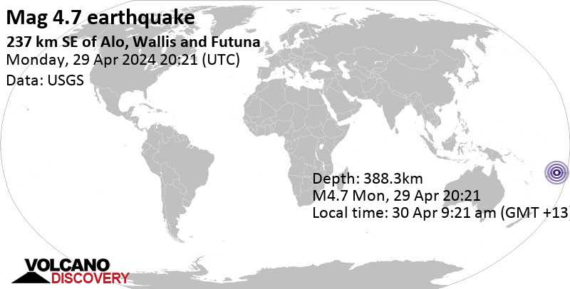 4.7 quake South Pacific Ocean, Tonga, Apr 30, 2024 09:21 am (GMT +13)