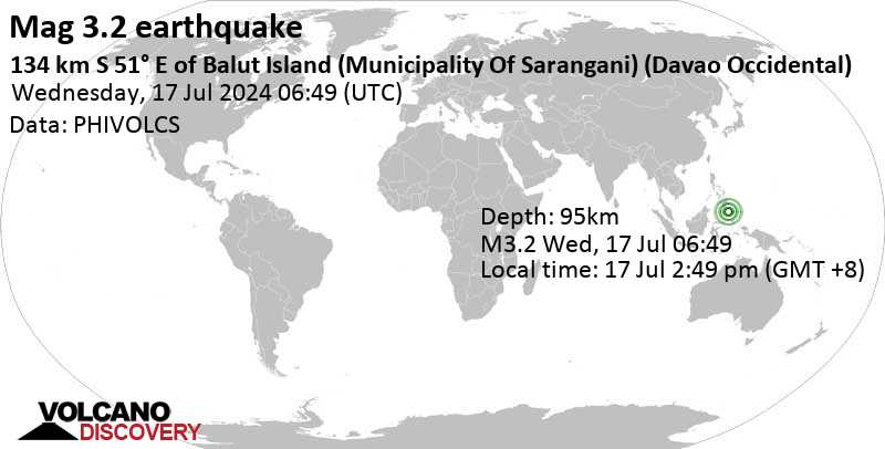 Gempa bumi berkekuatan 3,2 skala Richter – Laut Filipina, Indonesia, pada hari Rabu, 17 Juli 2024, pukul 02:49 siang (GMT +8)