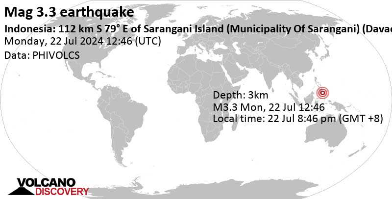 Gempa bumi berkekuatan 3,3 skala Richter – Laut Filipina, Sulawesi Utara, Indonesia, pada hari Senin, 22 Juli 2024, pukul 20:46 WIB