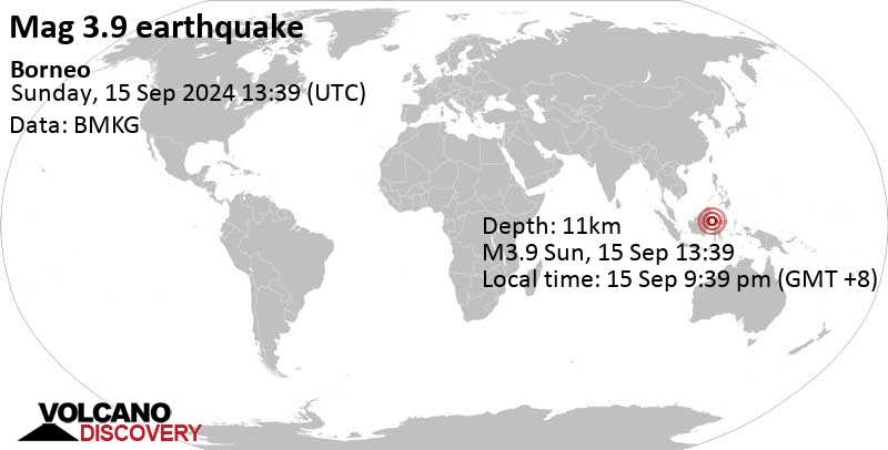 Gempa 3,9 SR di Kalimantan, 15 Sep 2024 21:39 WIB