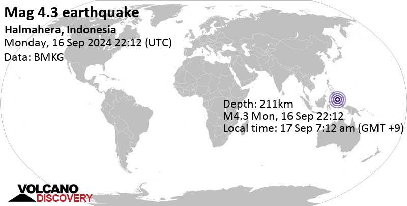 Gempa 4,4 Halmahera, Indonesia, 17 Sep 2024 07:12 (waktu Jayapura)