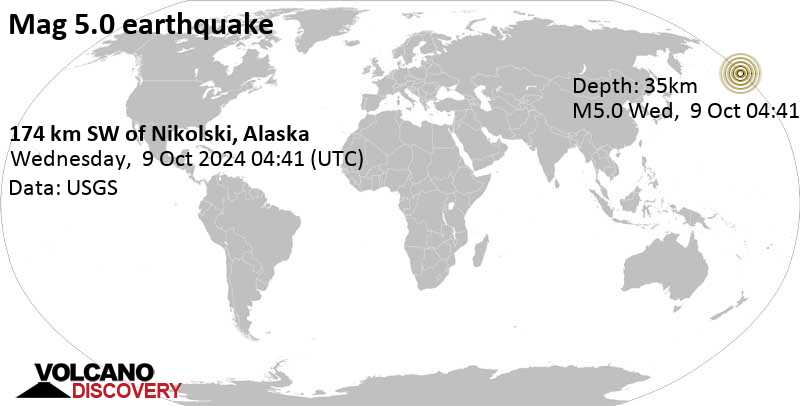 5.0 quake North Pacific Ocean, 45 mi southeast of Amukta Island, Aleutians West, Alaska, United States, Oct 8, 2024 06:41 pm (GMT -10)